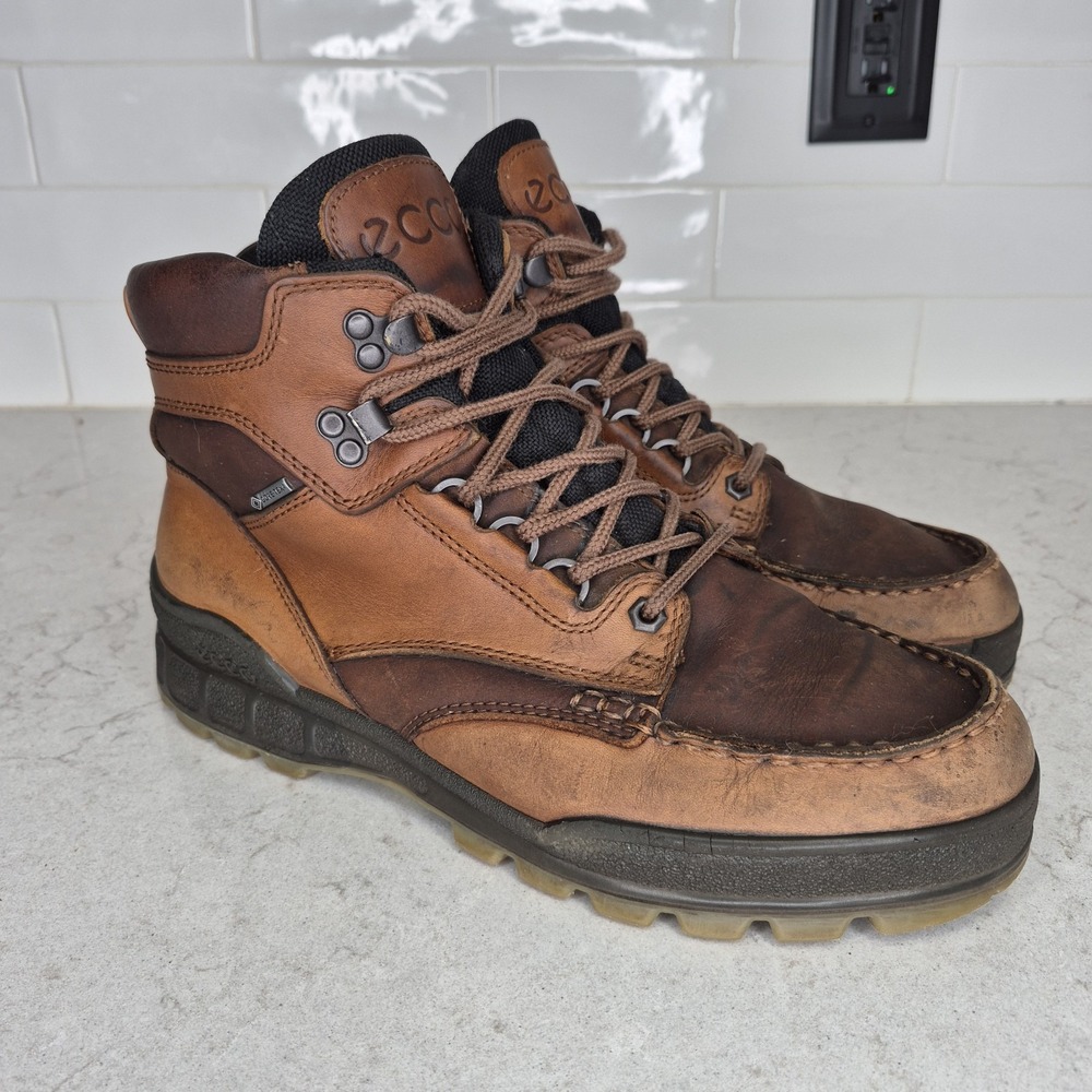 ECCO Mens Track 25 GoreTex Mid Hiking Boots Waterproof Leather Bison Brown 9-9.5
